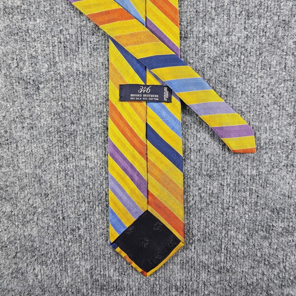 Brooks Brothers 346 Men's Tie Striped Yellow Multi Silk Blend‎ Made in USA - EUC
